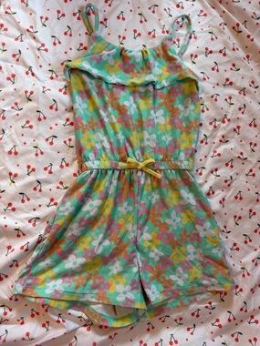 Floral Mint Romper with Yellow Tie